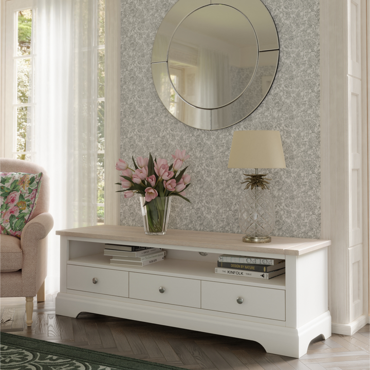 Dorset White 3 Drawer Wide TV Unit