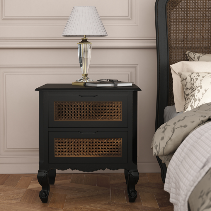 Montpellier Black 2 Drawer Bedside Chest