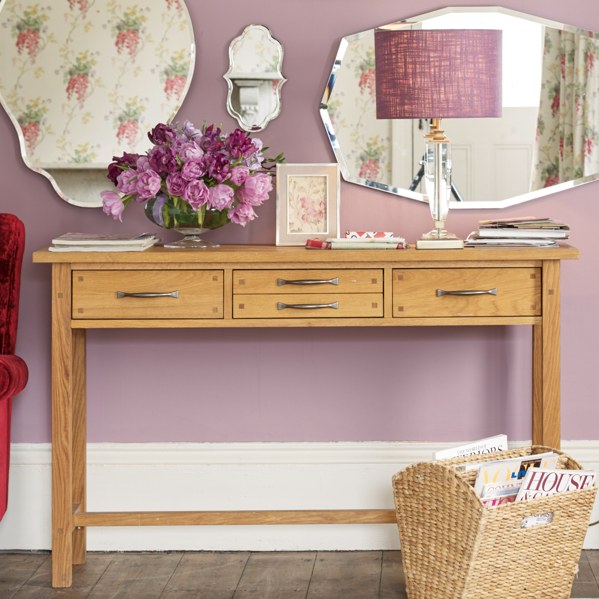 Milton Oak 4 Drawer Console Table