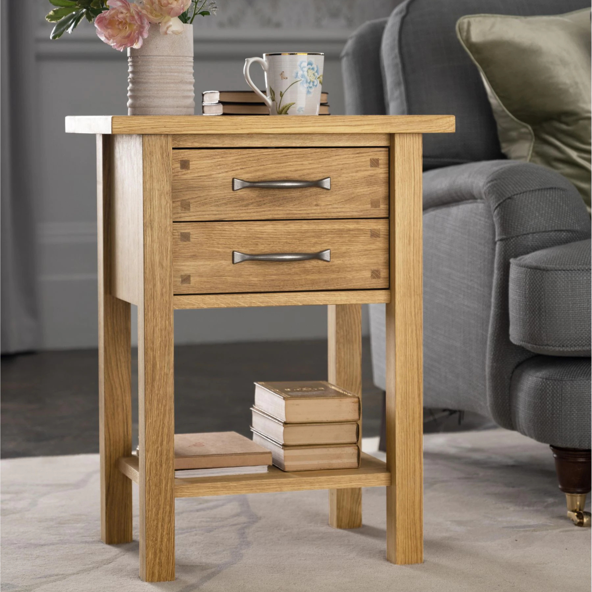Milton Oak 2 Drawer Side Table