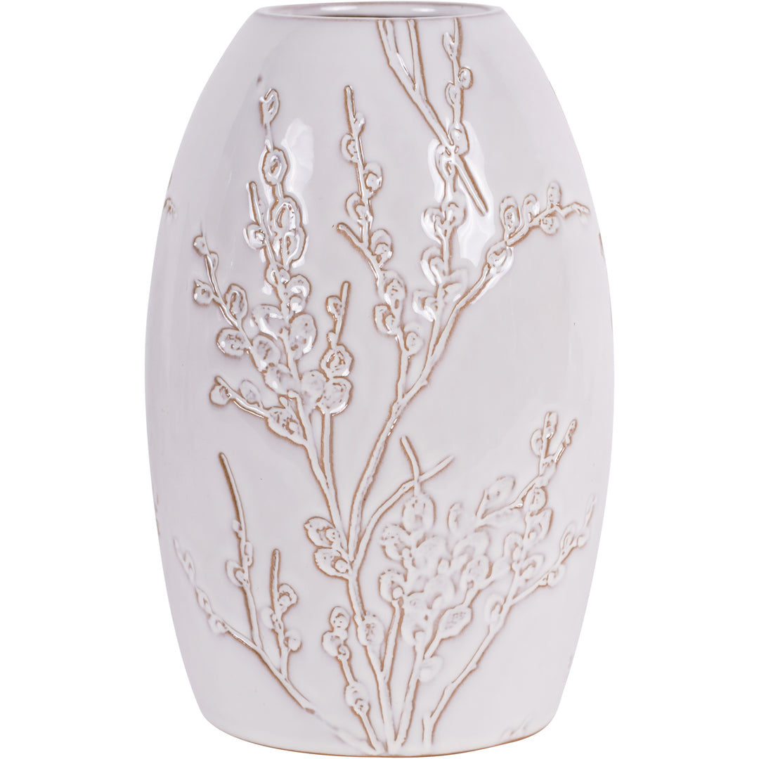 White Pussywillow Large Stoneware Vase