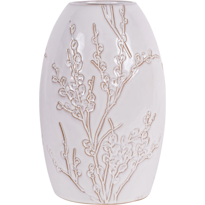White Pussywillow Large Stoneware Vase