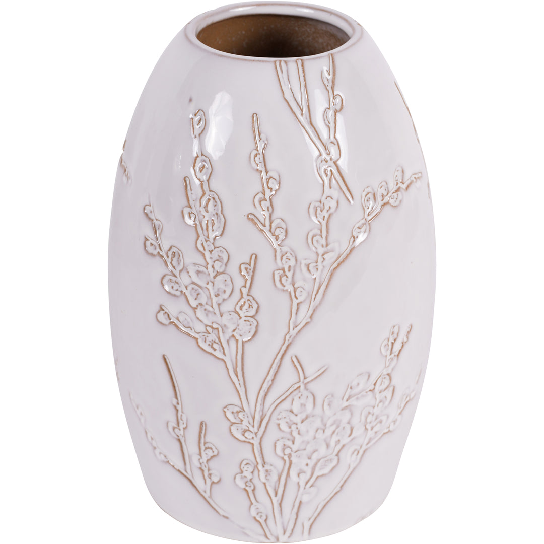 White Pussywillow Large Stoneware Vase
