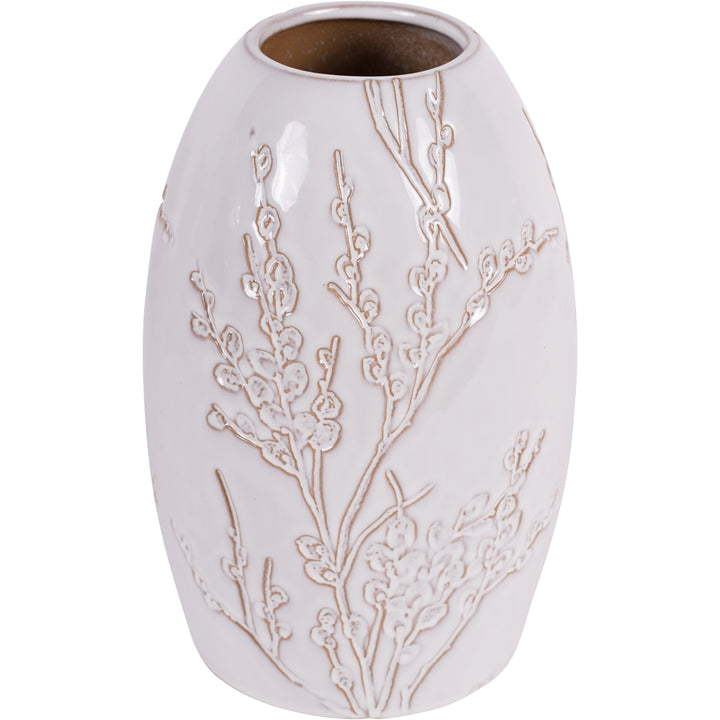 White Pussywillow Large Stoneware Vase