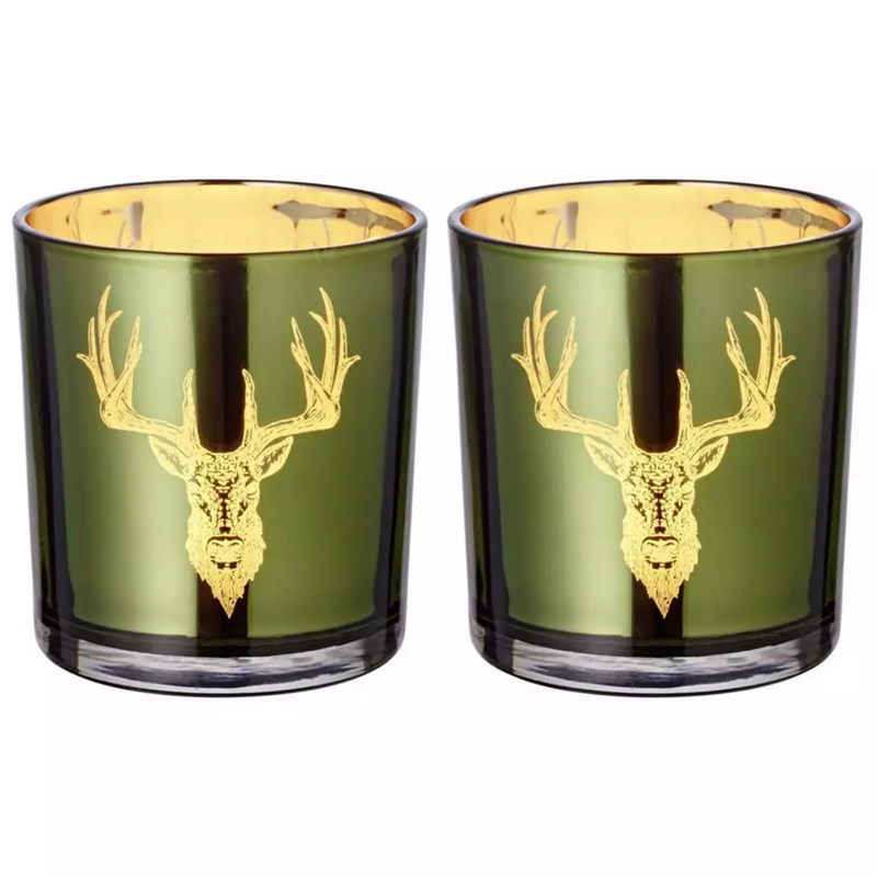 Stag Glass Votive Candle Holder Set of 2