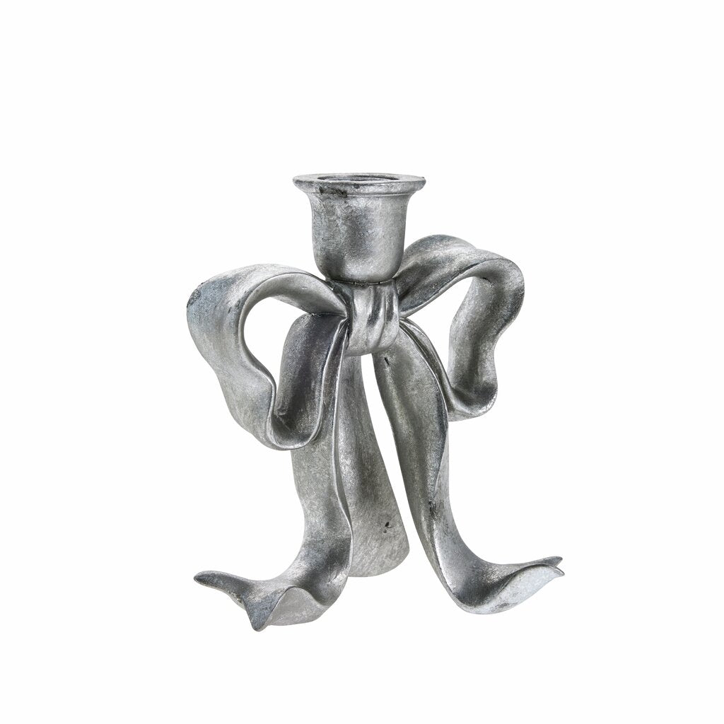 Serafina Bow Candlestick - Antique Silver