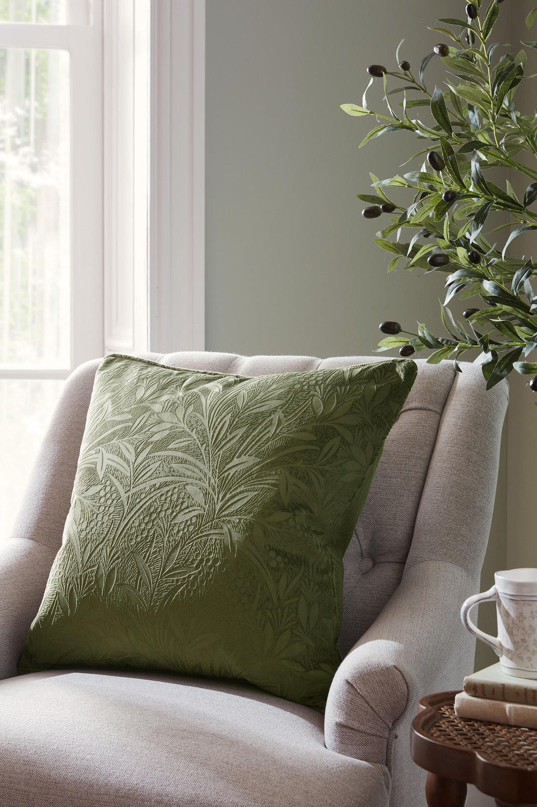 Barley Embossed Olive Green Cushion