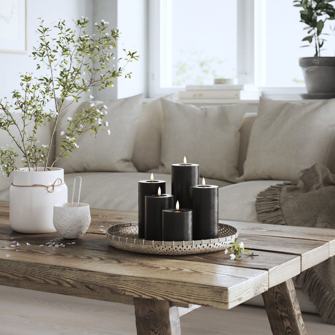 Flameless LED Black Wax Pillar Candle