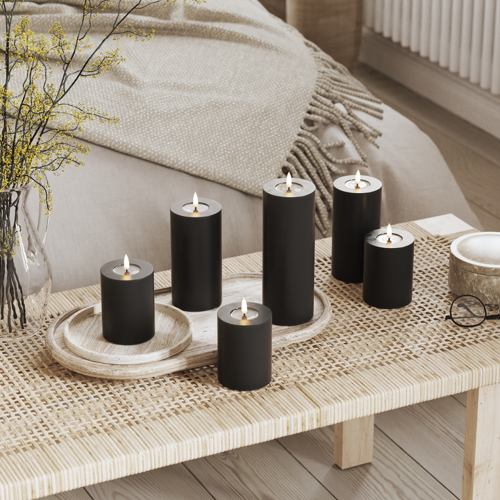 Flameless LED Black Wax Pillar Candle