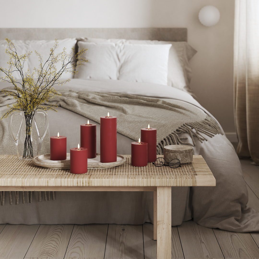 Flameless LED Bordeaux Wax Pillar Candle