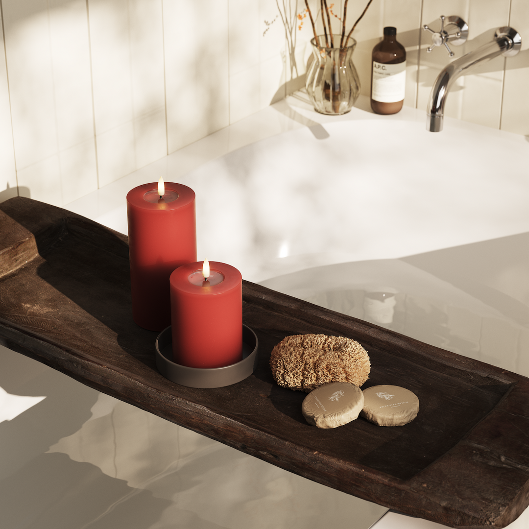 Flameless LED Bordeaux Wax Pillar Candle