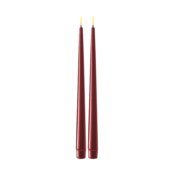 Flameless LED Bourgogne Set of 2 Shiny Tapered Dinner Candles