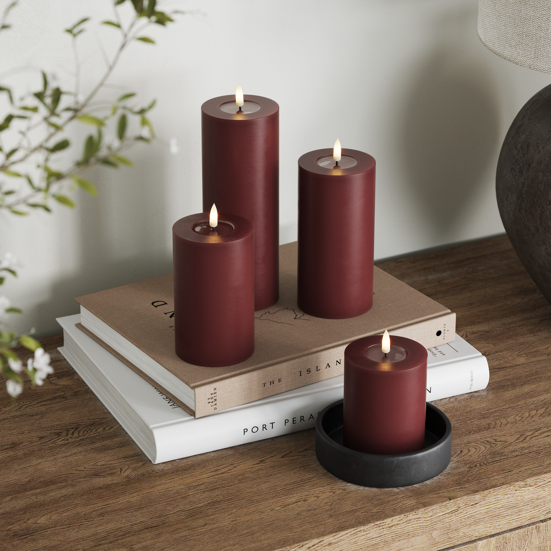 Flameless LED Bourgogne Wax Pillar Candle