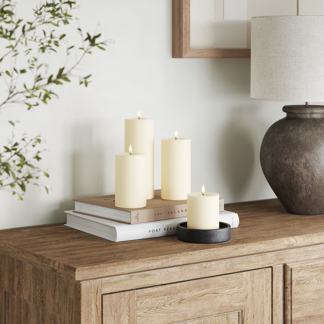 Flameless LED Cream Wax Pillar Candle