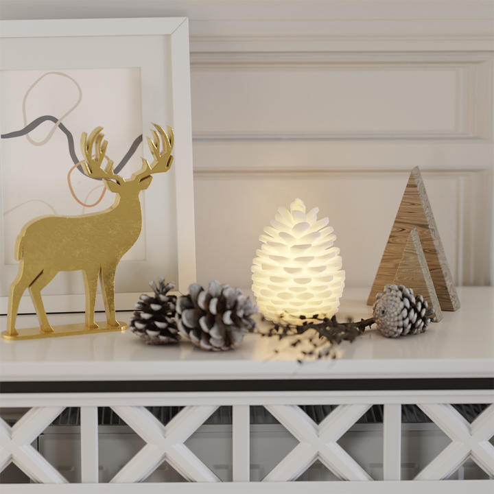 White LED Pine Cone Real Wax Light-Up Decoration with Soft Internal Glow