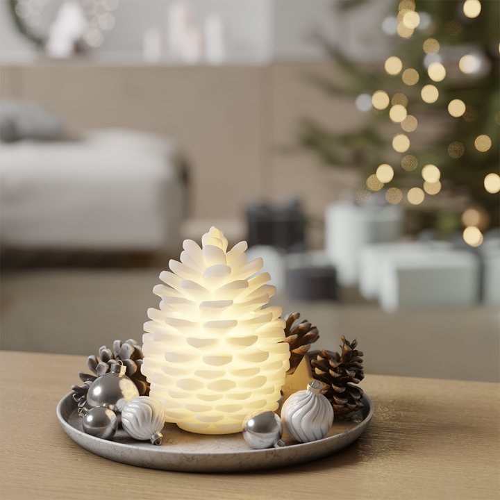 White LED Pine Cone Real Wax Light-Up Decoration with Soft Internal Glow