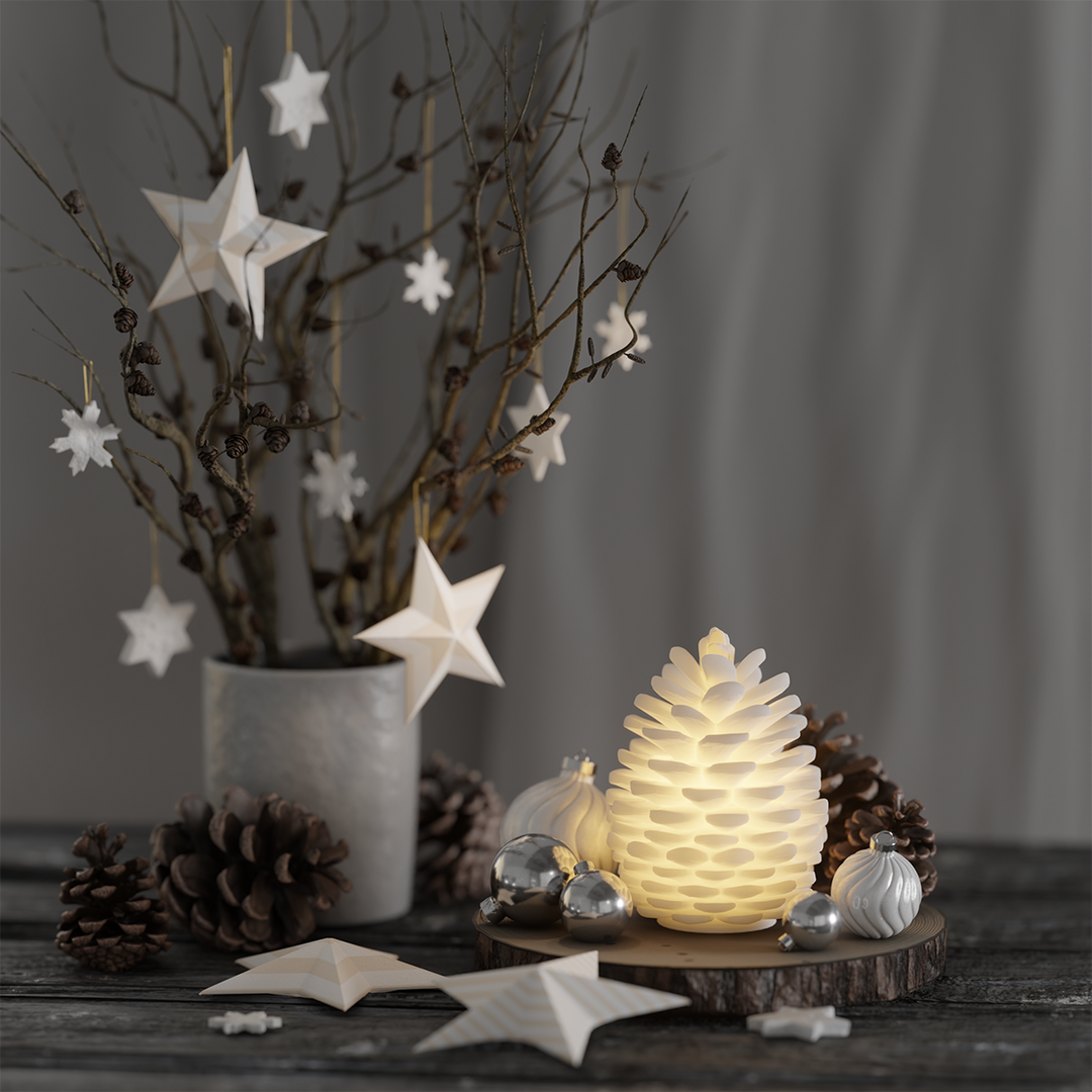 White LED Pine Cone Real Wax Light-Up Decoration with Soft Internal Glow