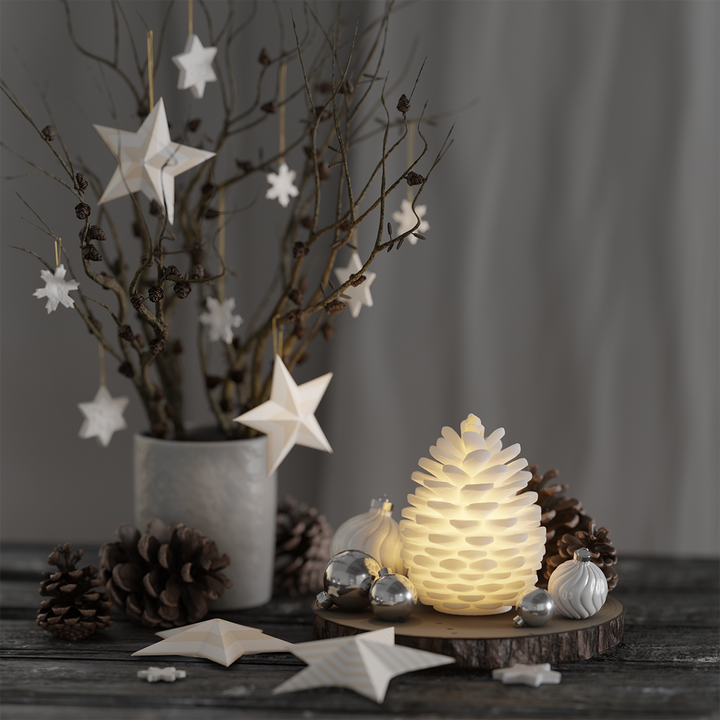 White LED Pine Cone Real Wax Light-Up Decoration with Soft Internal Glow