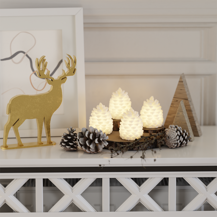 Set of 4 Real Wax Light-Up Decorations with Soft Internal Glow
