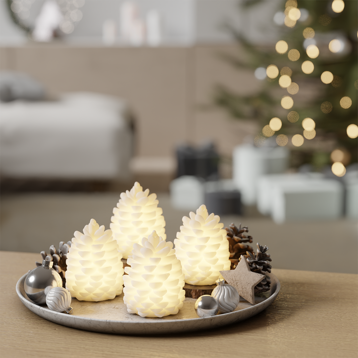 Set of 4 Real Wax Light-Up Decorations with Soft Internal Glow