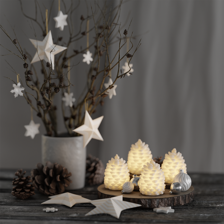 Set of 4 Real Wax Light-Up Decorations with Soft Internal Glow