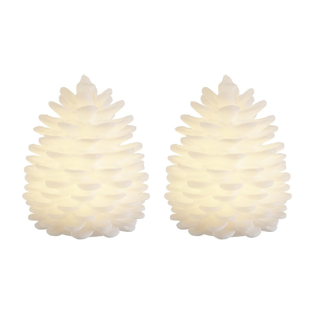 Set of 2 Pine Cones Real Wax Light-Up Decorations with Soft Internal Glow