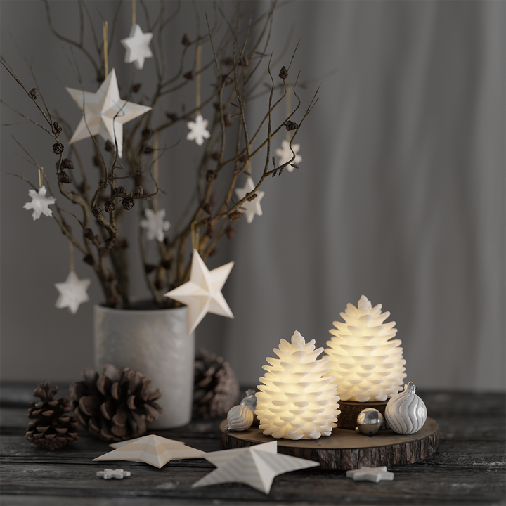 Set of 2 Pine Cones Real Wax Light-Up Decorations with Soft Internal Glow