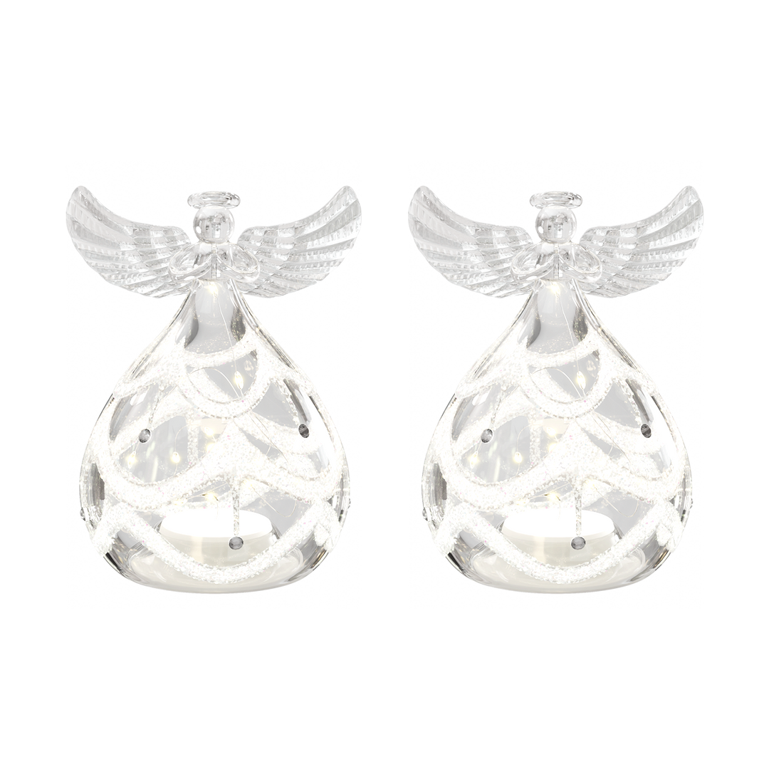 Set of 2 Light-Up Ornaments with Warm Micro LED Lights