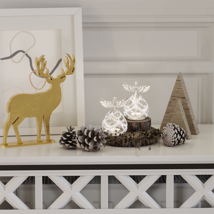 Set of 2 Light-Up Ornaments with Warm Micro LED Lights