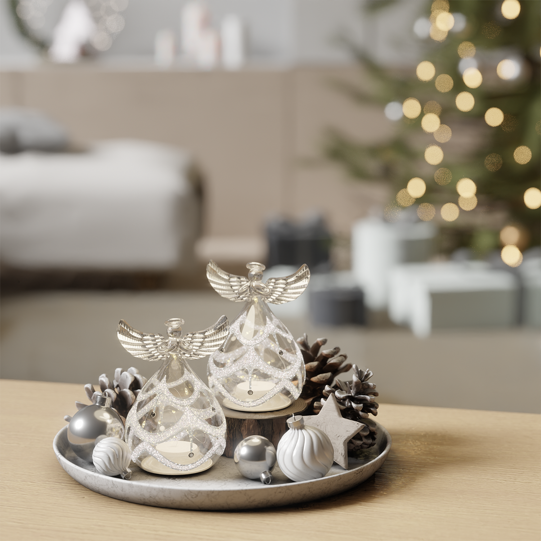 Set of 2 Light-Up Ornaments with Warm Micro LED Lights