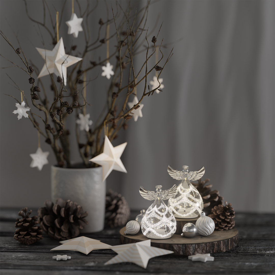 Set of 2 Light-Up Ornaments with Warm Micro LED Lights