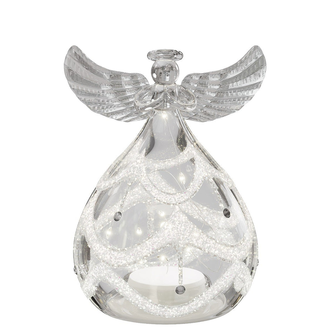 LED Glass Angel Light-Up Festive Ornament with Warm Micro LED Lights