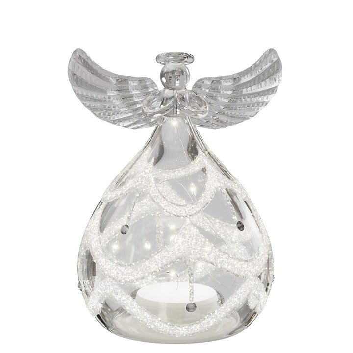 LED Glass Angel Light-Up Festive Ornament with Warm Micro LED Lights