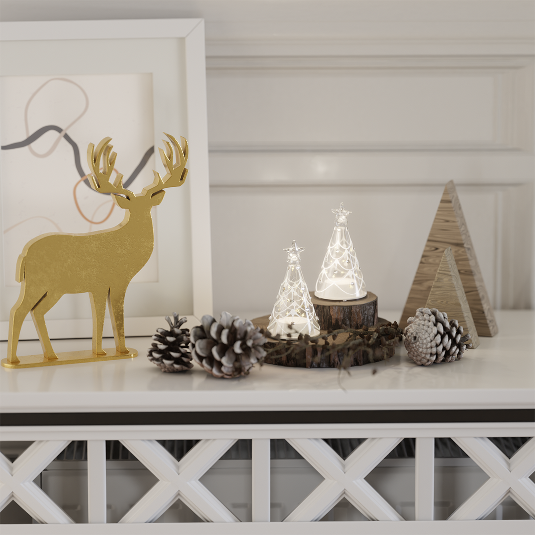 Set of 2 Light-Up Ornaments with Warm Micro LED Lights