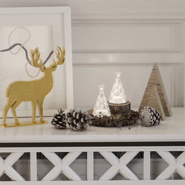 Set of 2 Light-Up Ornaments with Warm Micro LED Lights