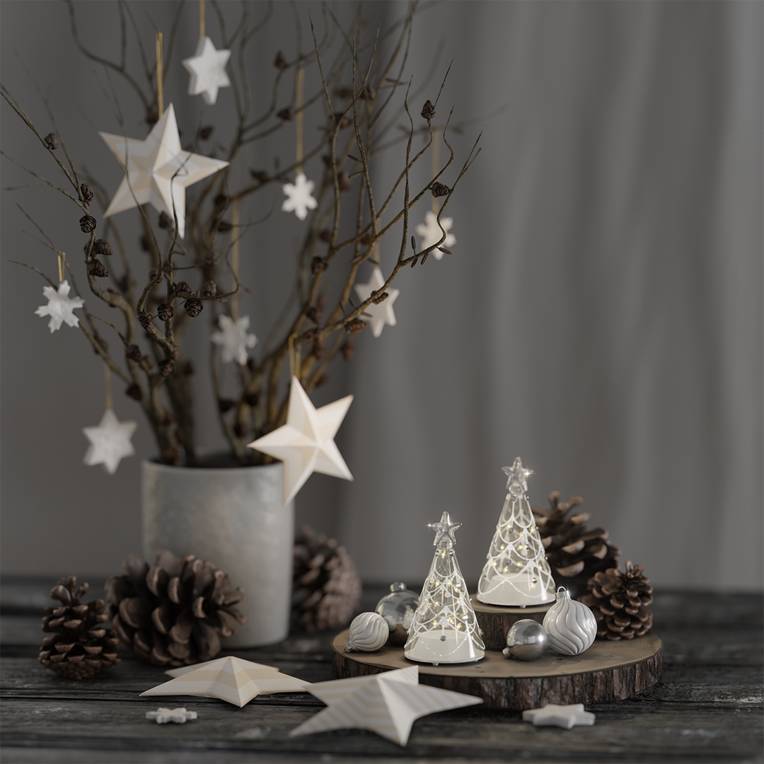 Set of 2 Light-Up Ornaments with Warm Micro LED Lights