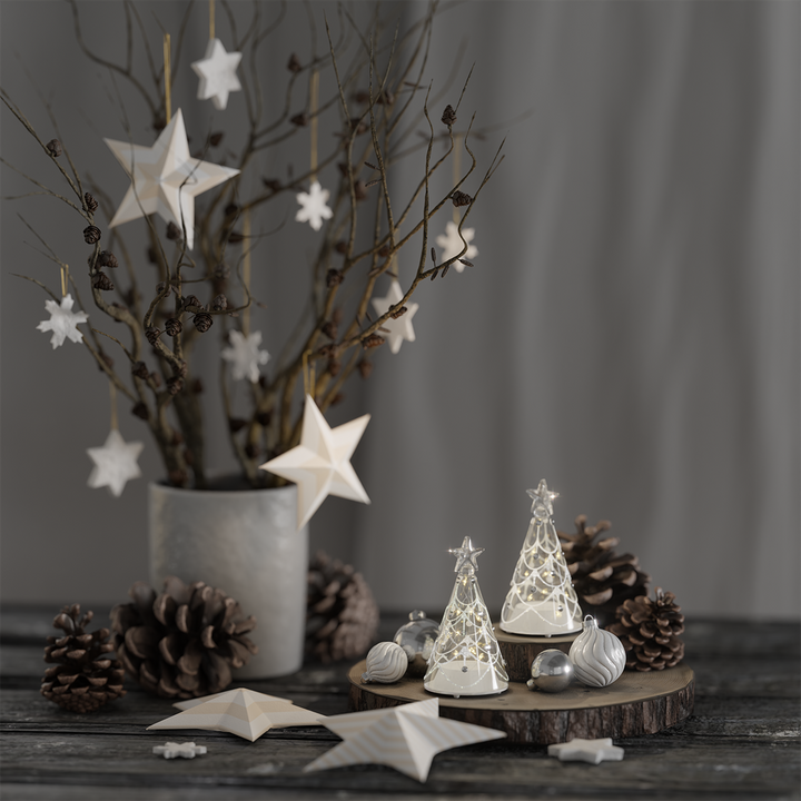 Set of 2 Light-Up Ornaments with Warm Micro LED Lights