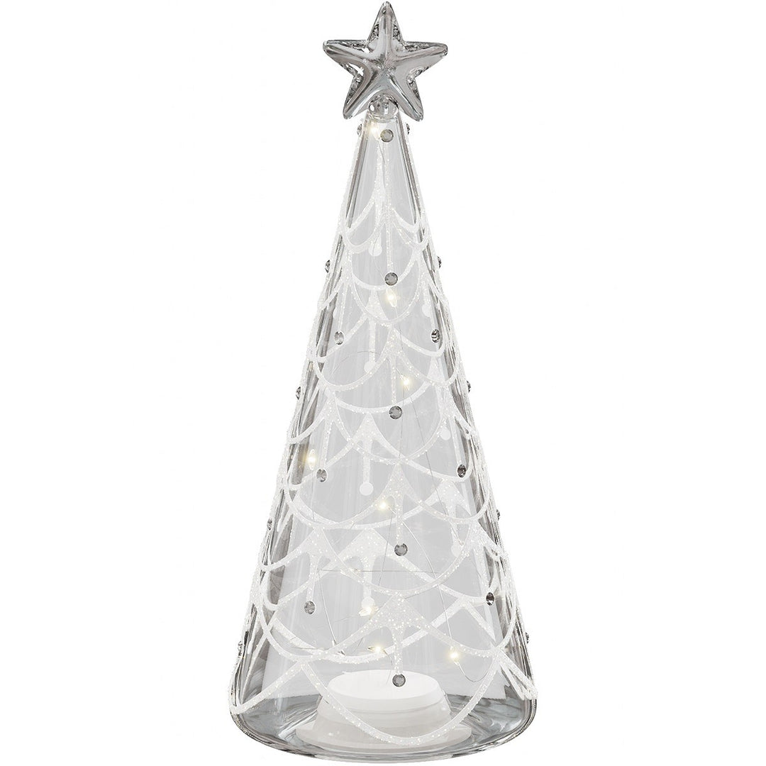 Glass Christmas Tree Light-Up Ornament with Warm Micro LED Lights