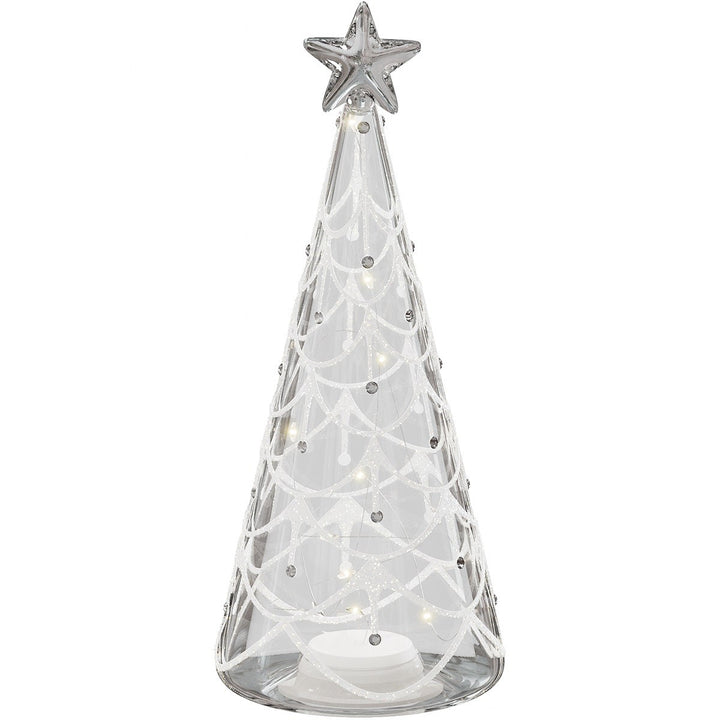 Glass Christmas Tree Light-Up Ornament with Warm Micro LED Lights