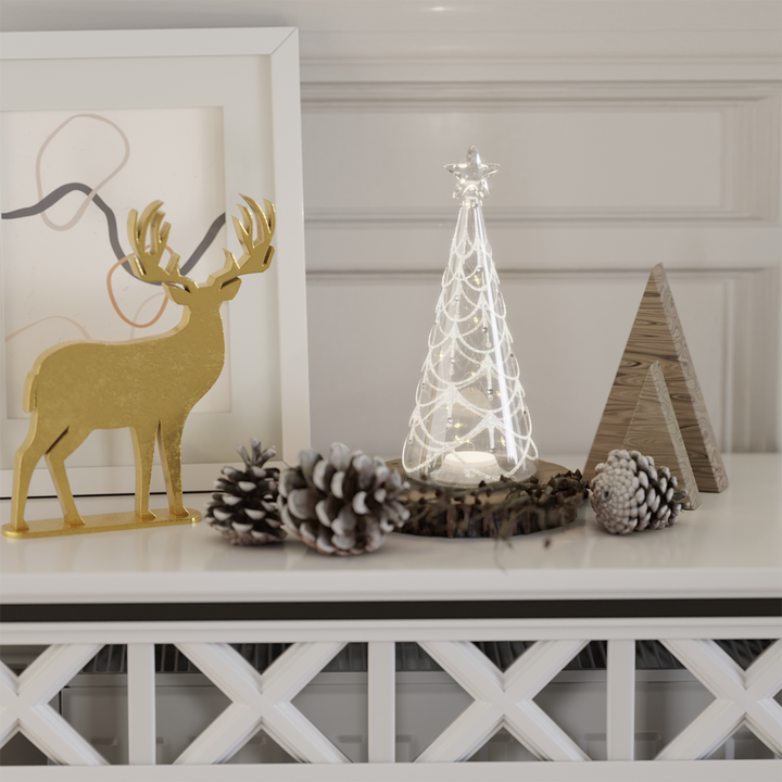 Glass Christmas Tree Light-Up Ornament with Warm Micro LED Lights