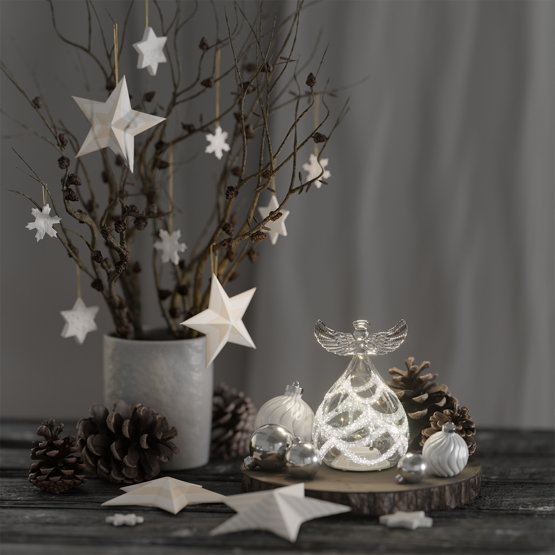 LED Glass Angel Light-Up Festive Ornament with Warm Micro LED Lights