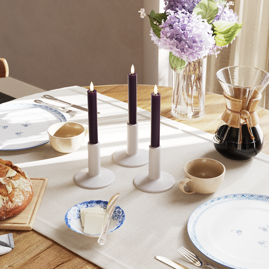 Flameless LED Dark Purple Set of 2 Dinner Candles