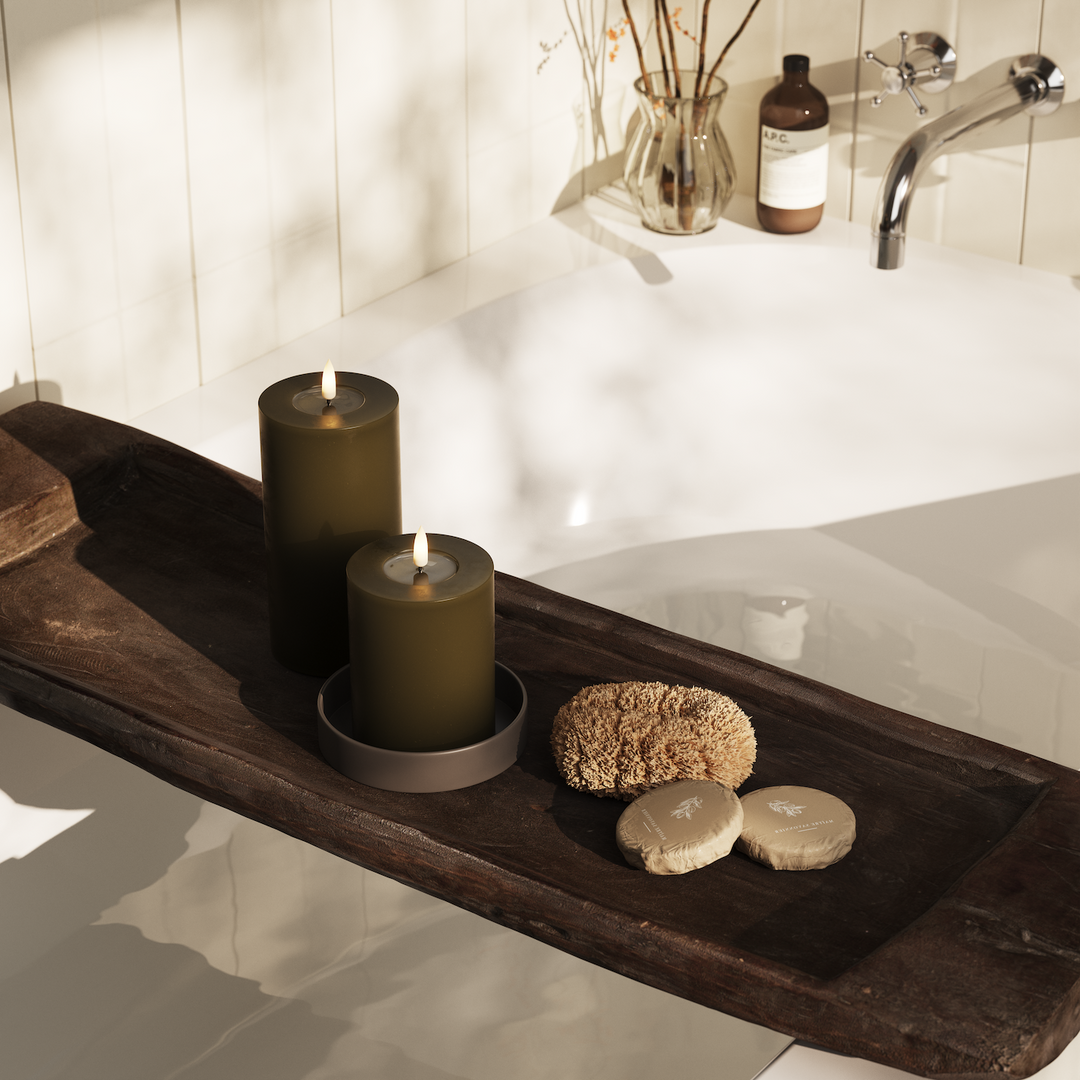 Flameless LED Dark Green Wax Pillar Candle