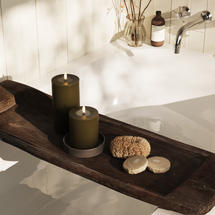 Flameless LED Dark Green Wax Pillar Candle