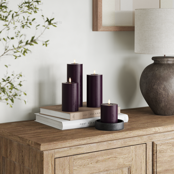 Flameless LED Dark Purple Wax Pillar Candle