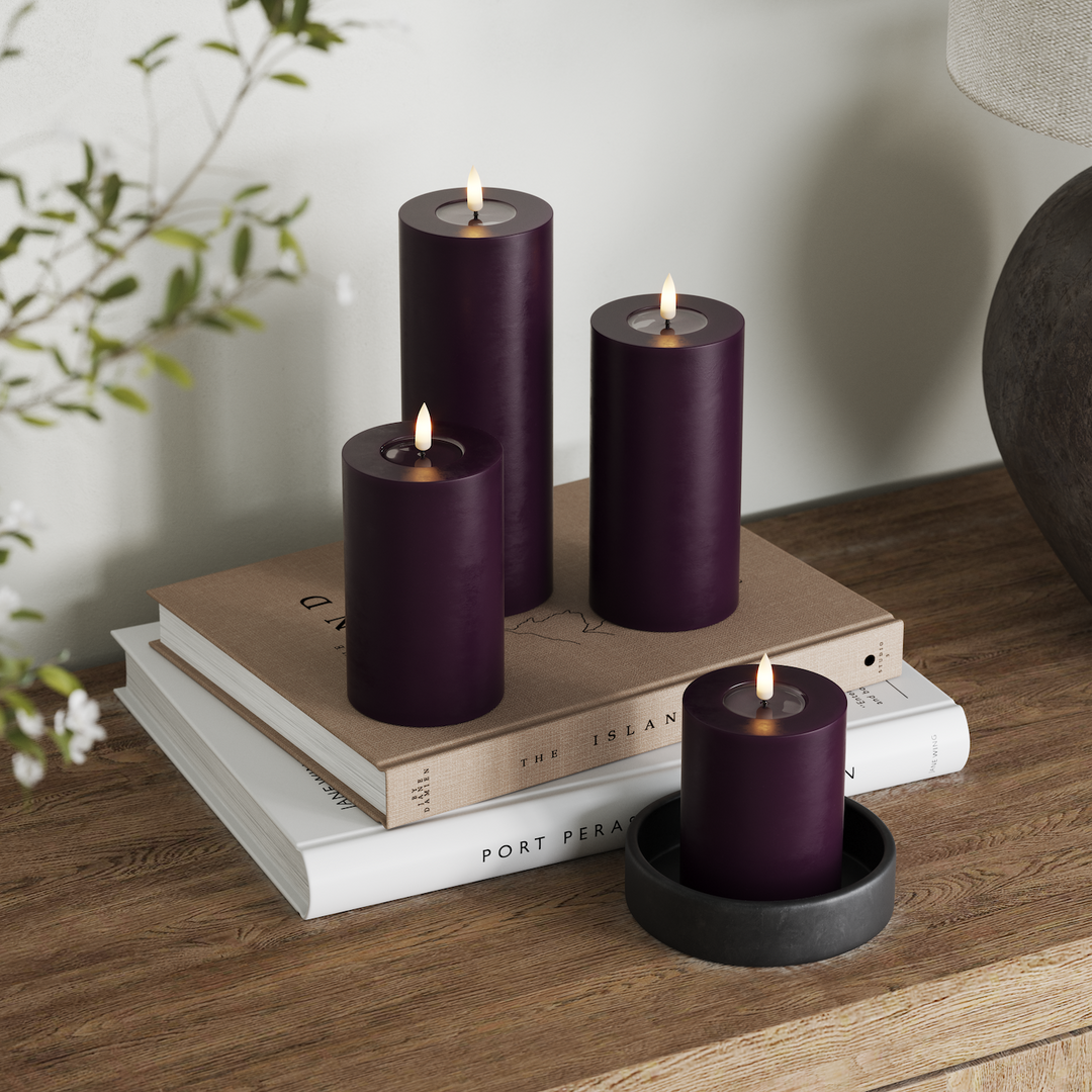 Flameless LED Dark Purple Wax Pillar Candle