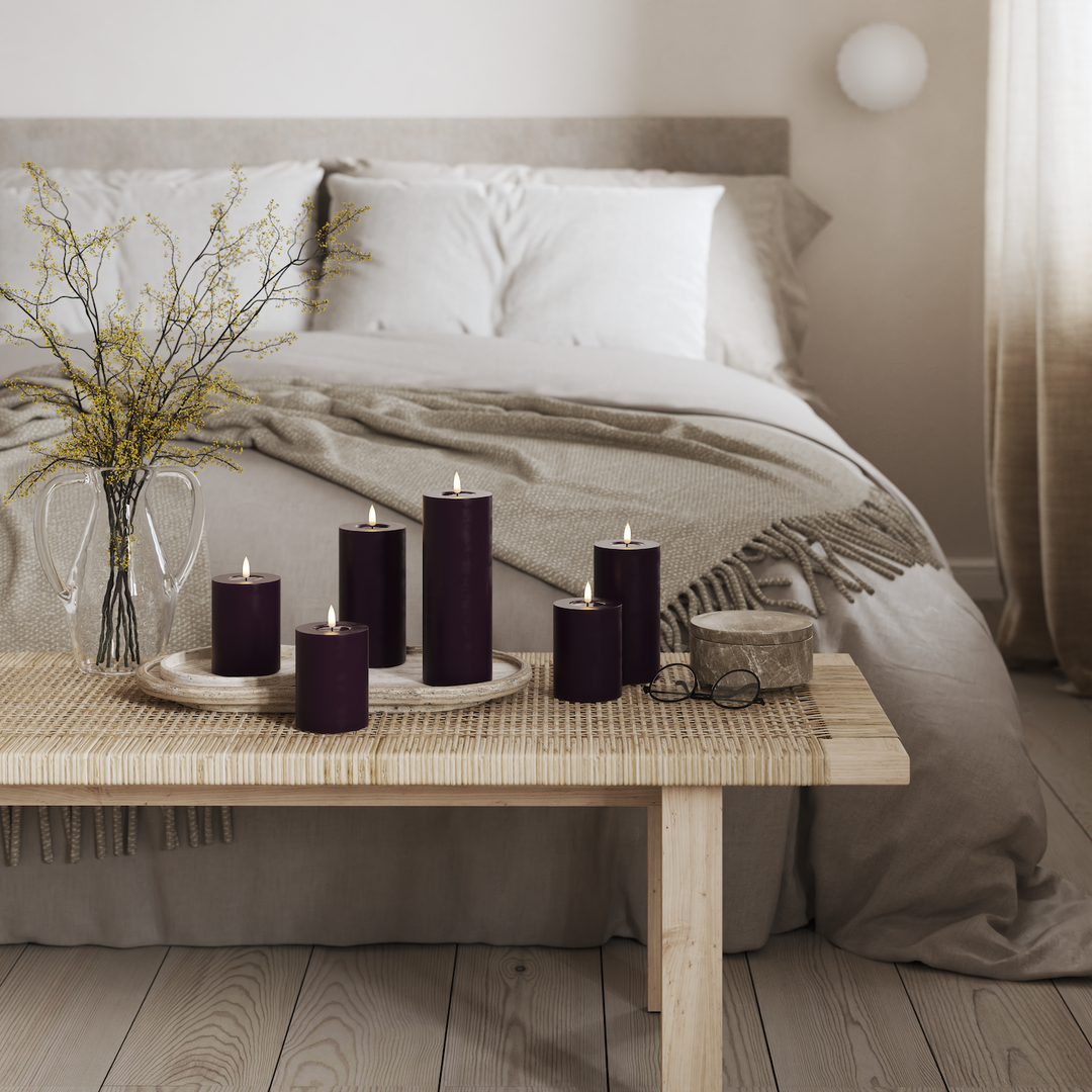 Flameless LED Dark Purple Wax Pillar Candle