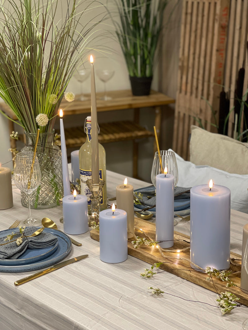 Flameless LED Dust Blue Wax Pillar Candle