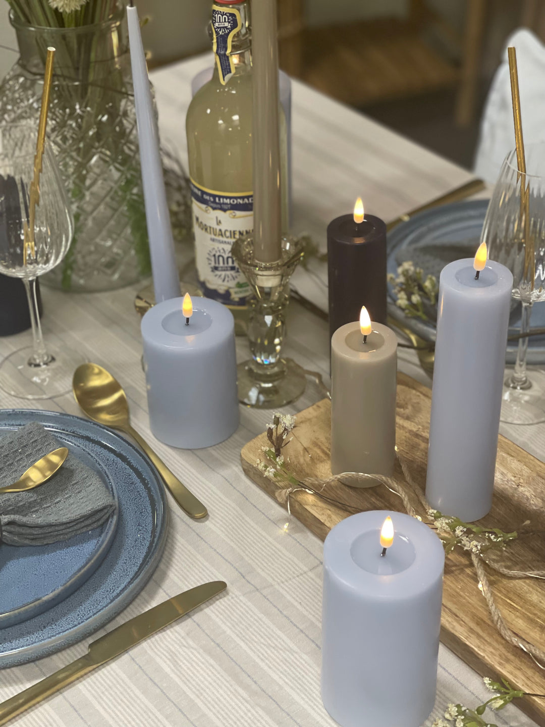 Flameless LED Dust Blue Wax Pillar Candle