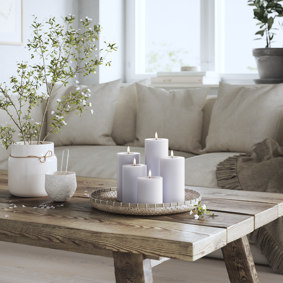 Flameless LED Dust Blue Wax Pillar Candle